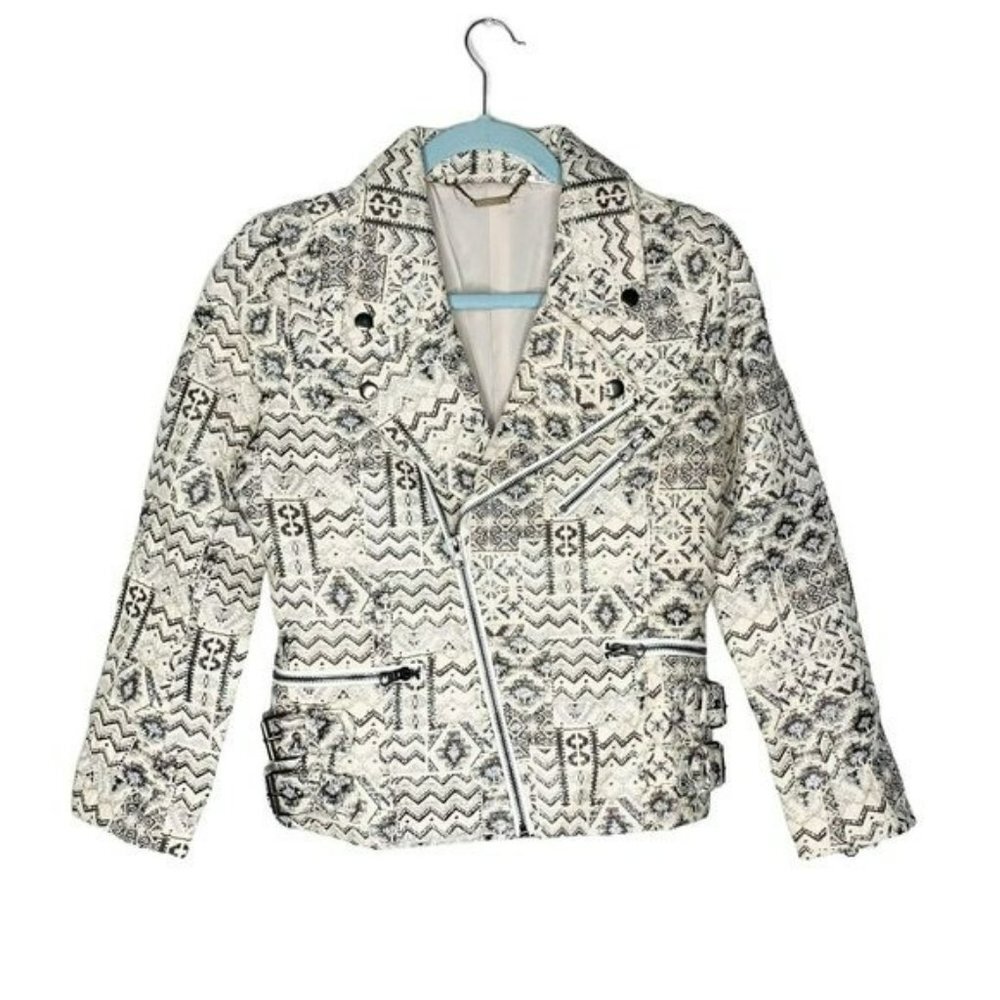 NWT Capulet Metallic Print Ivory Motorcycle Jacket
